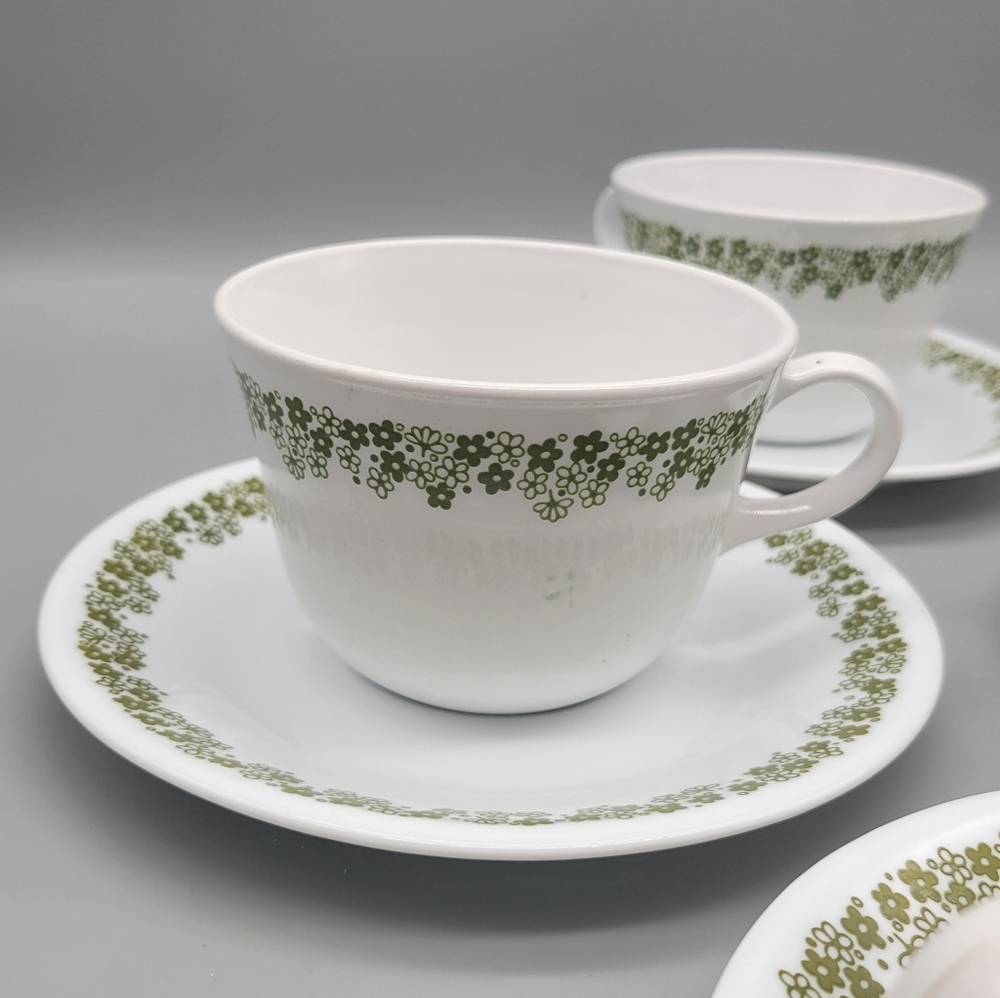 Vintage Corelle Corning Ware spring blossom green - cups & saucers set of 4